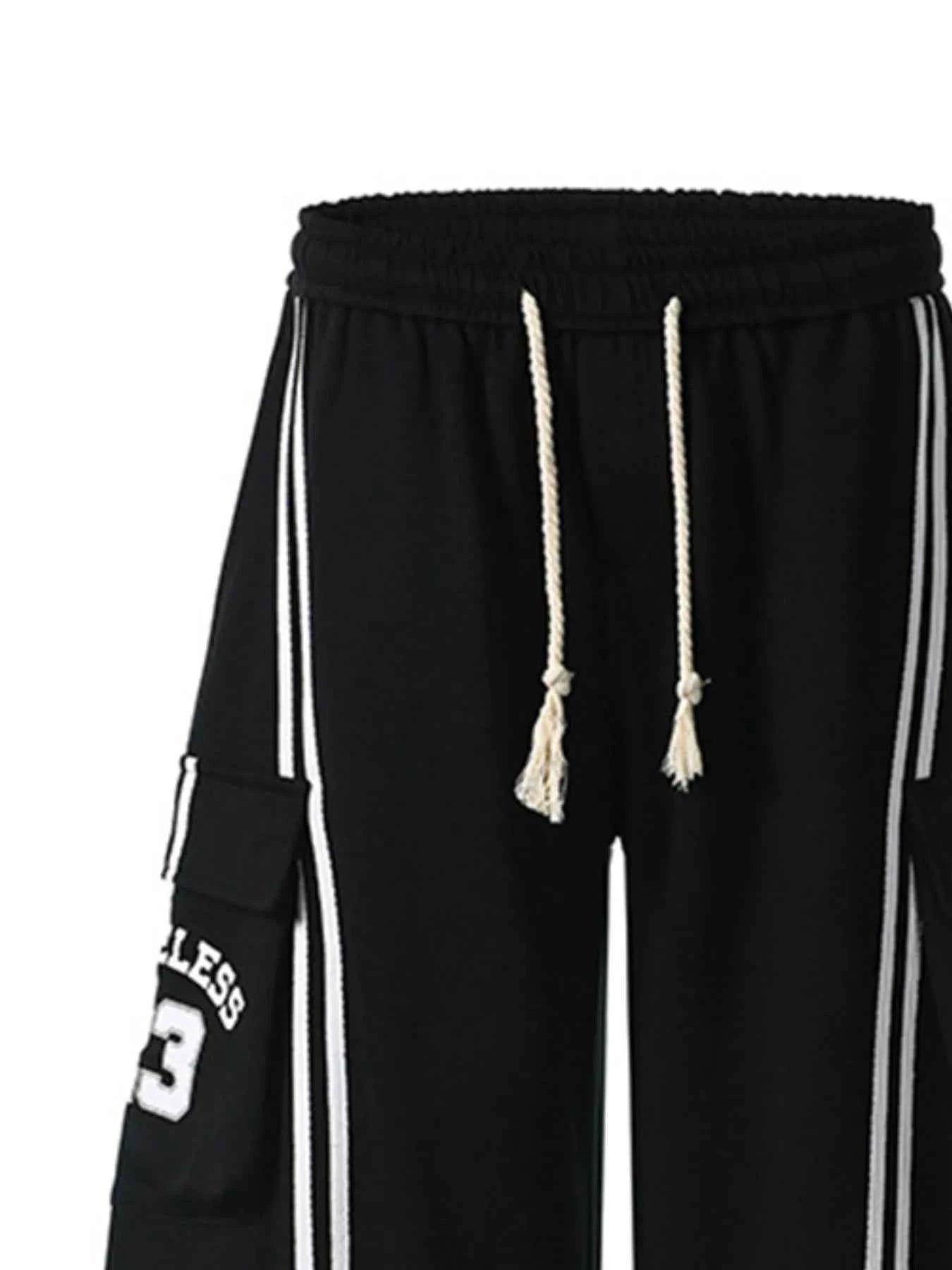 Drawstring Side Striped Wide Leg Pants