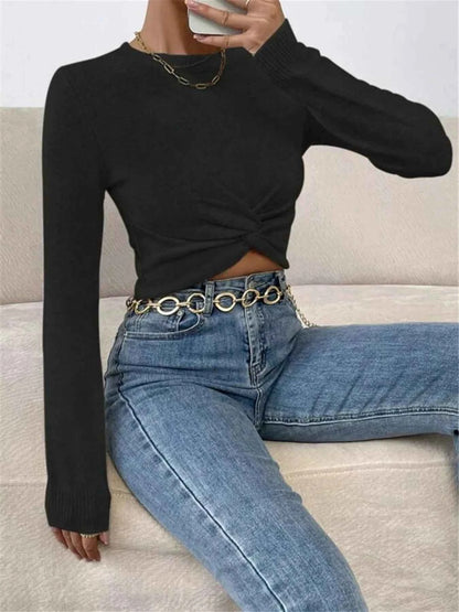 Twisted Front Cropped Knit Top