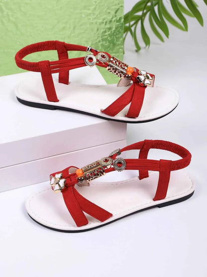 Bohemian Beaded T-Strap Flat Sandals