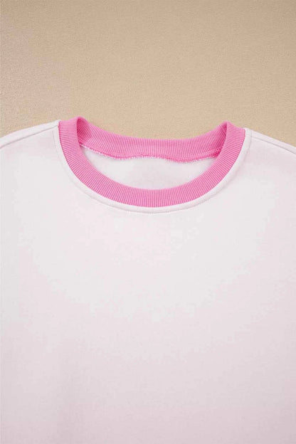 Color Block Sweatshirt and Elastic Waist Shorts Set