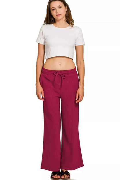 Zenana Ribbed Round Neck Pullover and Drawstring Pants Set