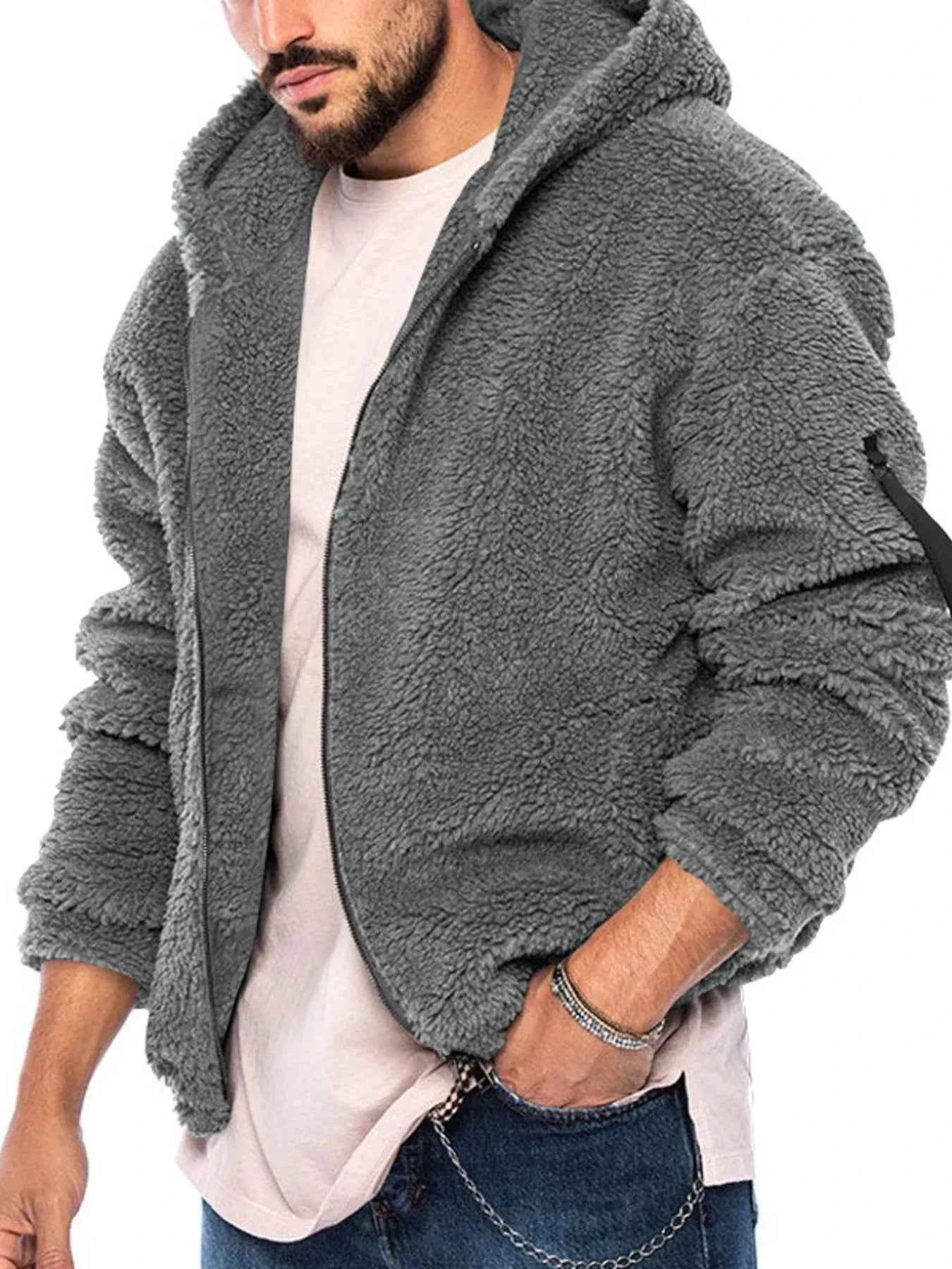 Men's Full Size Sherpa Fleece Hooded Zip-Up Jacket Plus Size