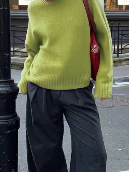 Ribbed Crewneck Drop Shoulder Sweater