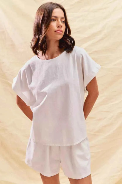 SO ME Round Neck Short Sleeve Top and Shorts Set