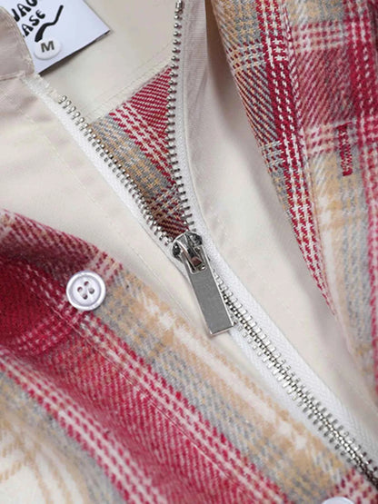 Men's Plaid Button Up Long Sleeve Jacket