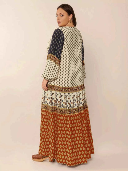 Plus Size Notched Balloon Sleeve Maxi Dress