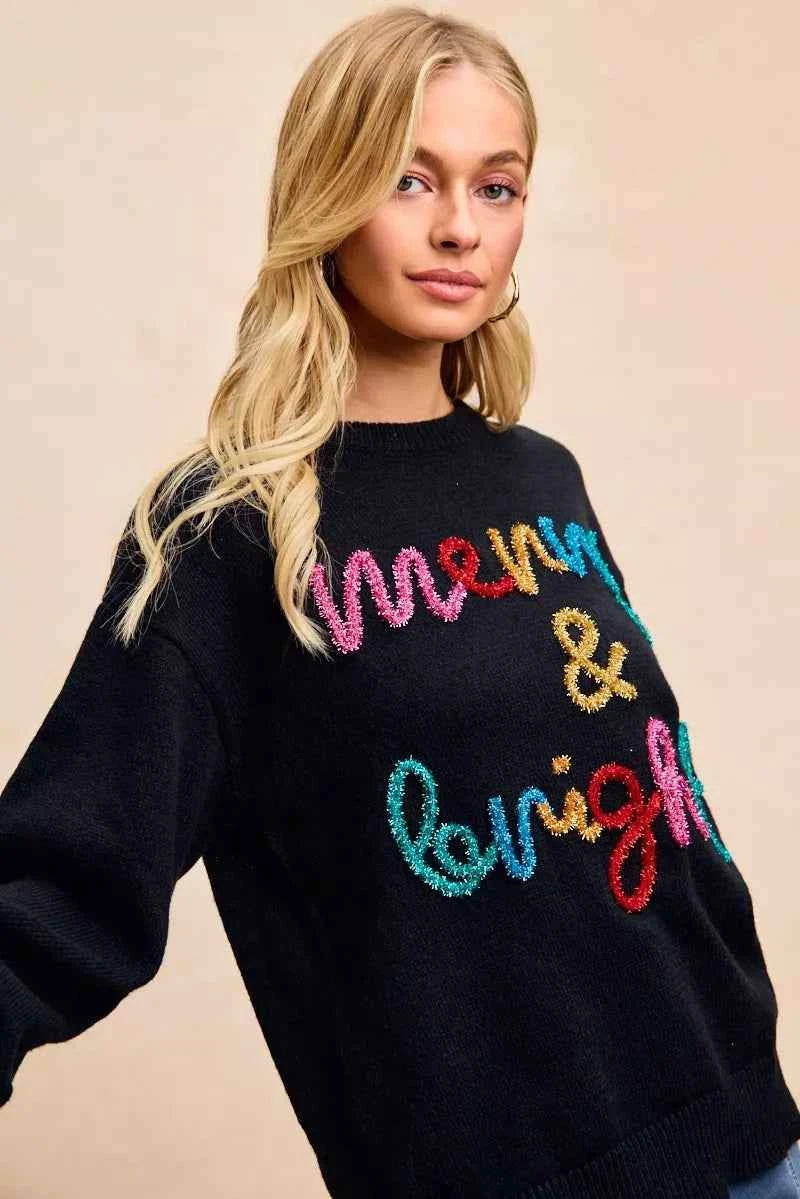 BiBi Tinsel Lettering Christmas Sweater