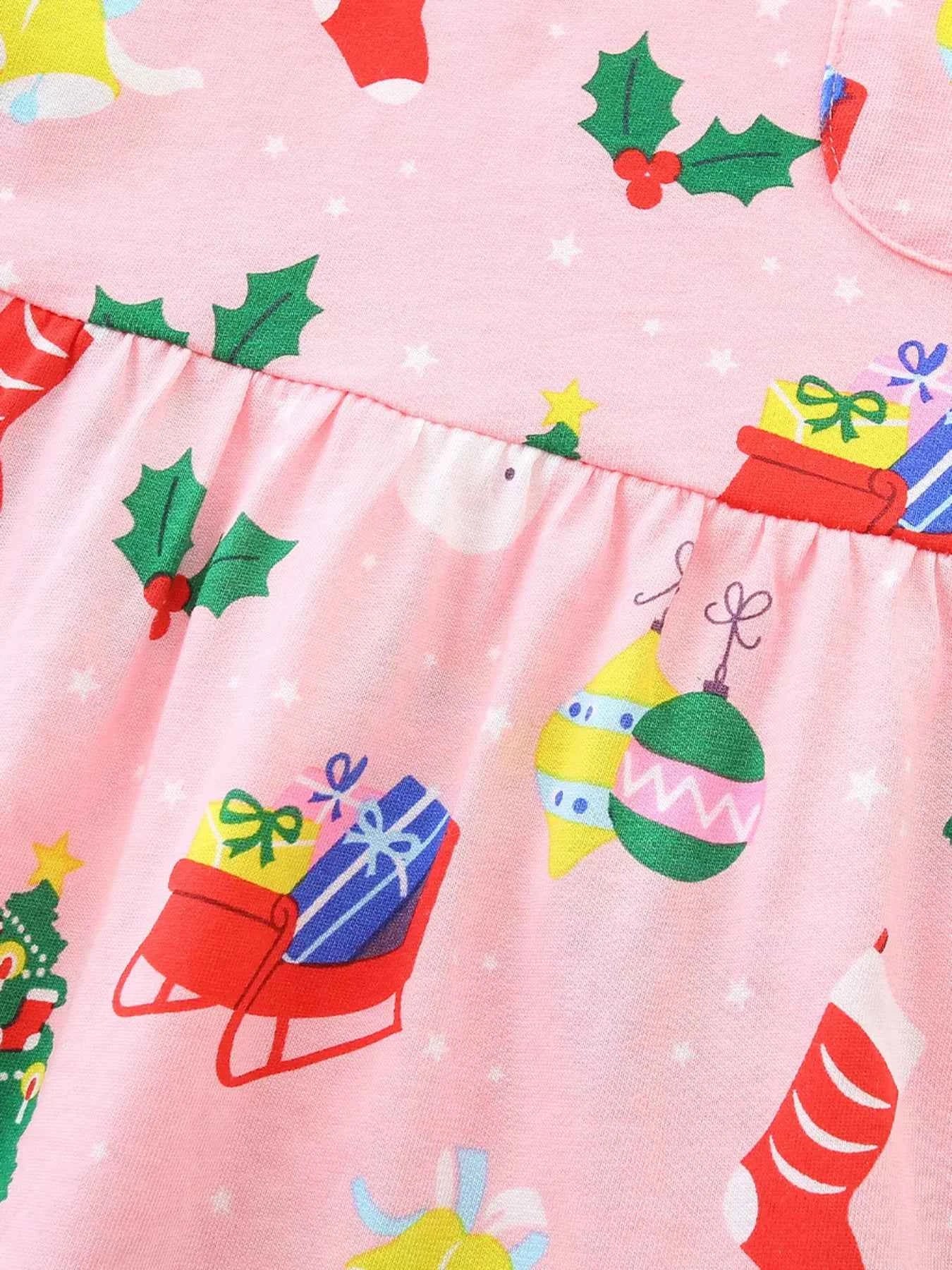 Children's Christmas Print Long Sleeve Casual Dress