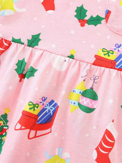 Children's Christmas Print Long Sleeve Casual Dress