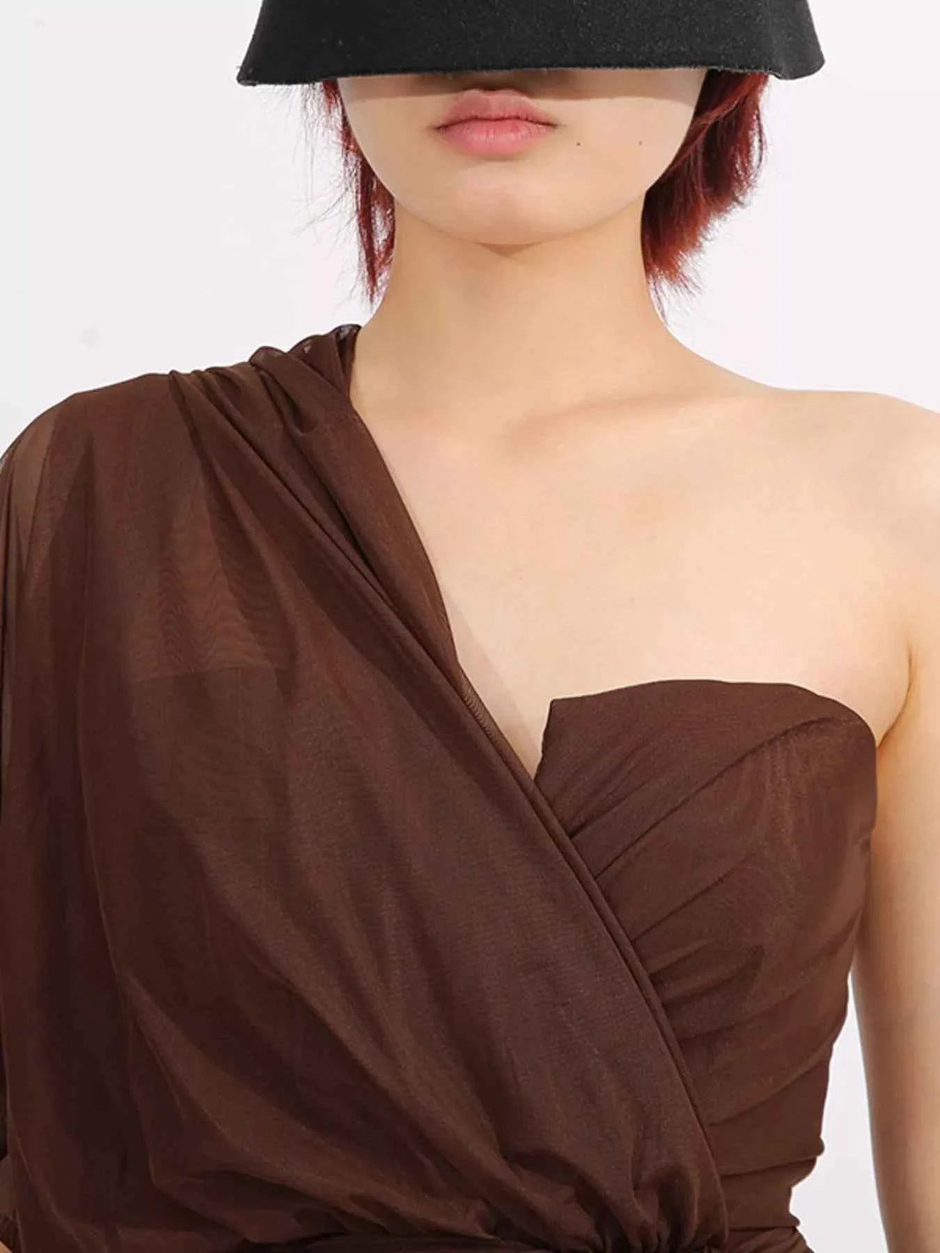 One-Shoulder Flowy Mesh Dress