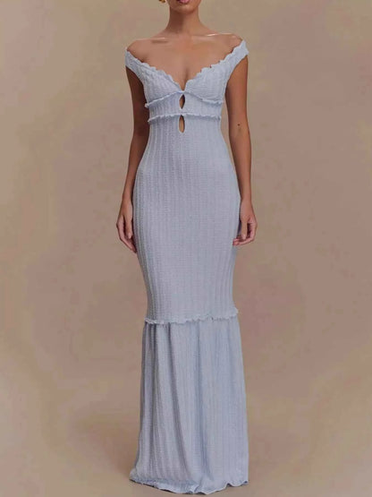 Frill Off-Shoulder Knit Maxi Mermaid Dress