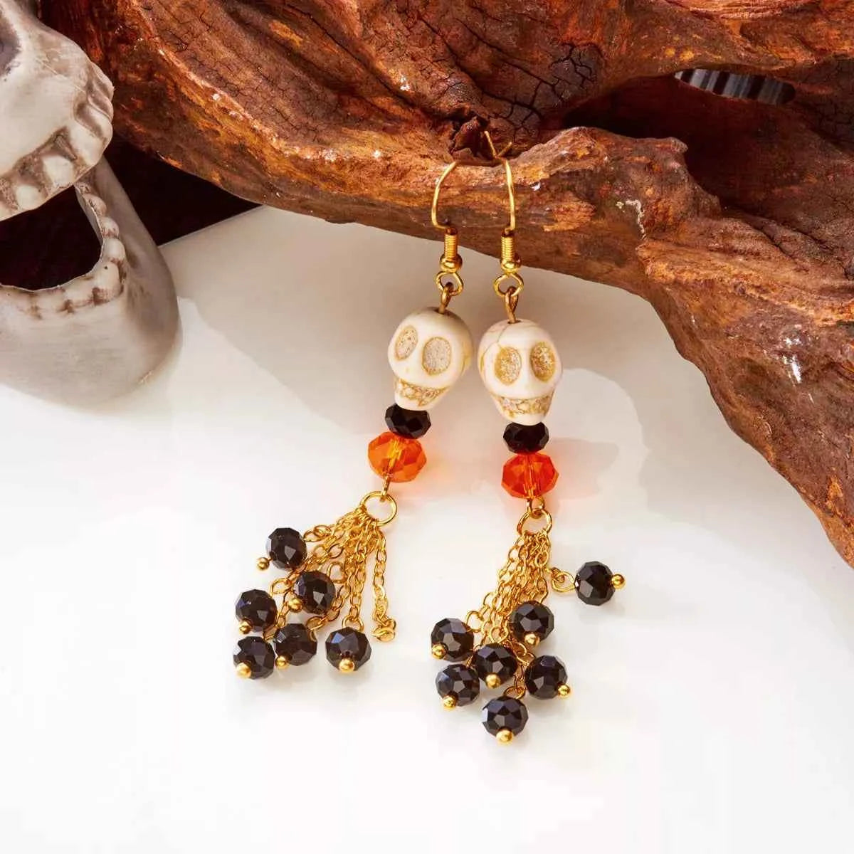 Halloween Skull Beaded Drop Earrings