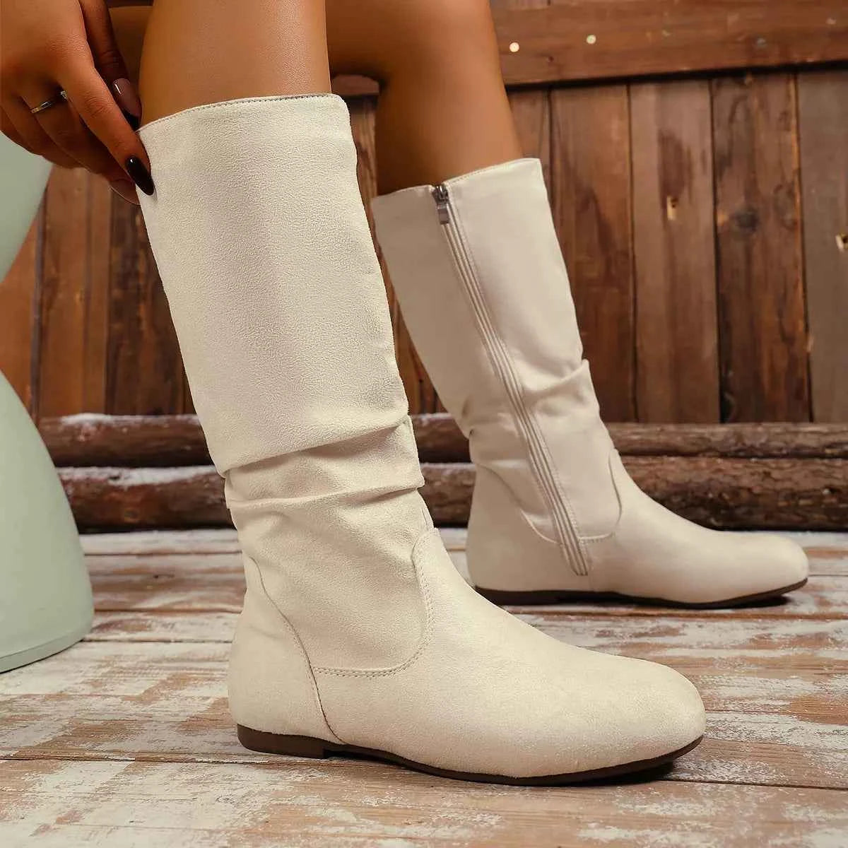 Round Toe Side Zip Boots