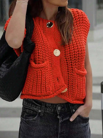 Chunky Knit Button-Down Sweater Vest