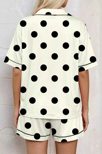Polka Dot Button Up Top and Shorts Lounge Set