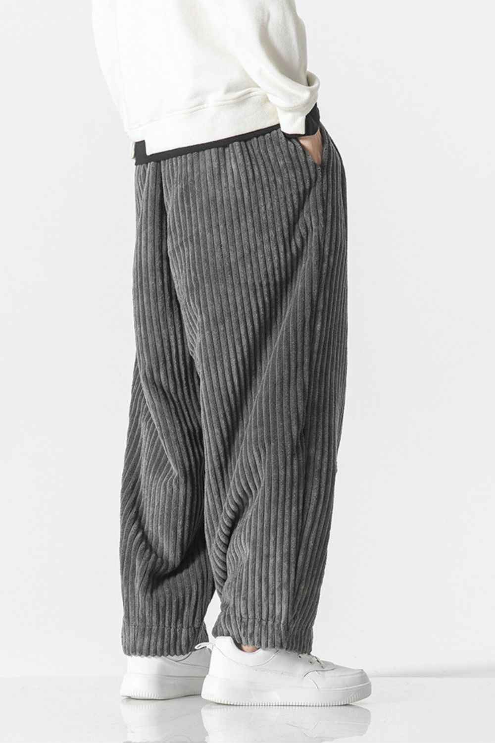Men's Plus Size Corduroy Wide Leg Casual Pants