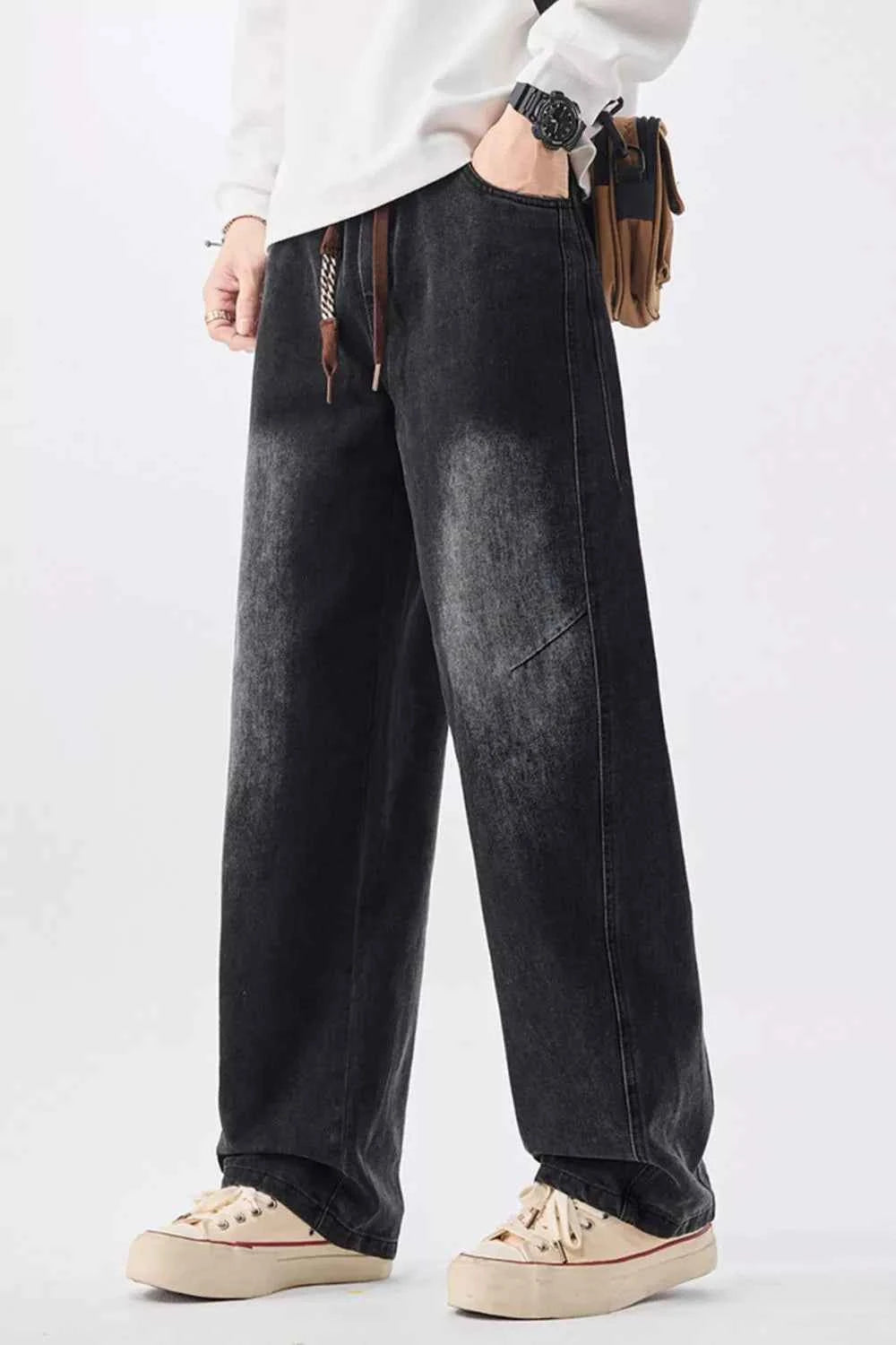 Men's Plus Size Vintage Wash Wide Leg Jeans