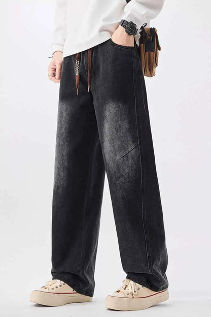 Men's Plus Size Vintage Wash Wide Leg Jeans