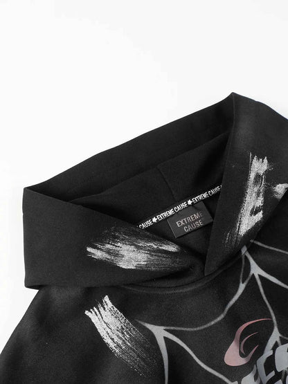 Men's Gothic Spider Web Graffiti Print Hoodie