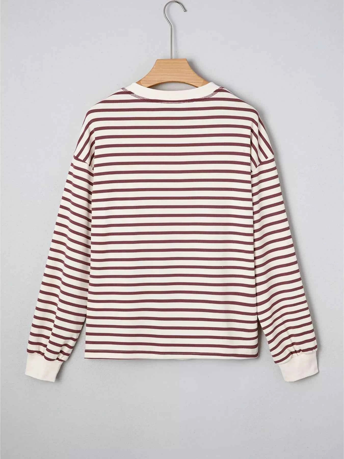 Striped Drop Shoulder Long Sleeve Henley Top