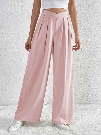 V-Waisted Ruched Front Wide Leg Pants