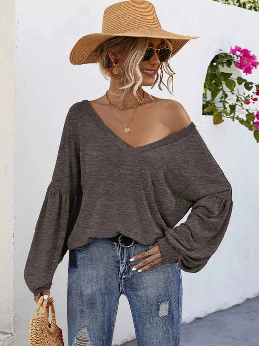 Oversized V-Neck Long Sleeve Blouse