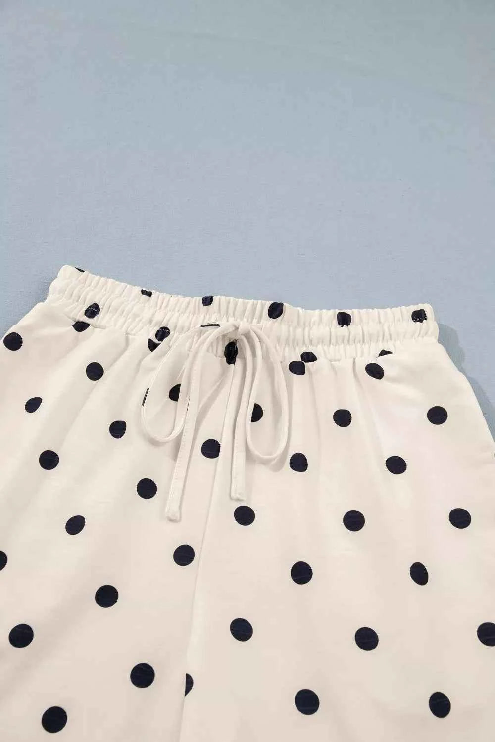 Exposed Seam Detail Polka Dot Loose Tee Drawstring Shorts Set