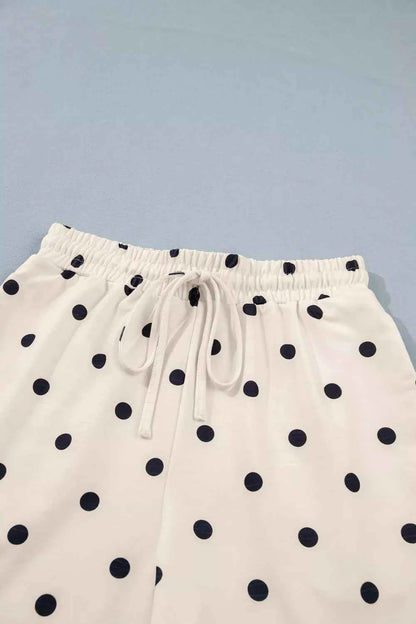 Exposed Seam Detail Polka Dot Loose Tee Drawstring Shorts Set