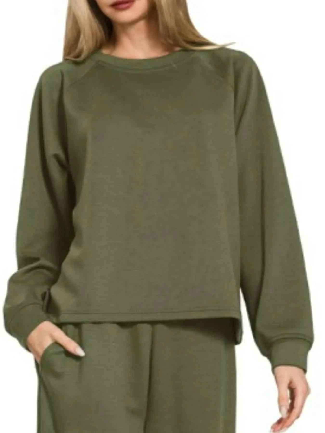 Zenana Scuba Crewneck Sweatshirt and Pants Set