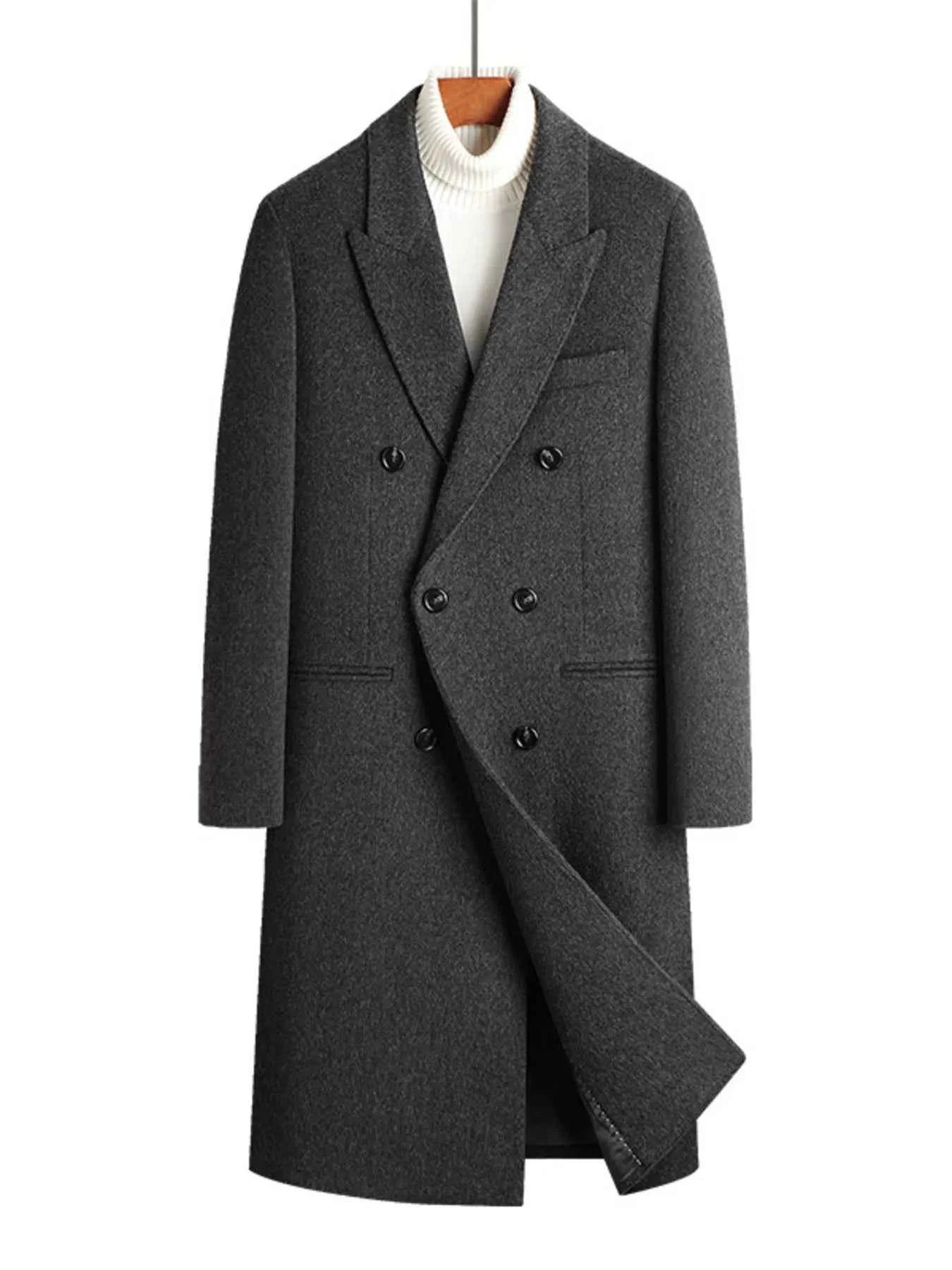 Men's Plus Size Double-Breasted Wool Overcoat