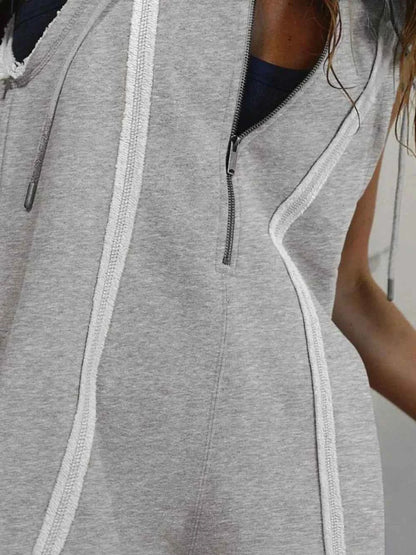 Half Zipped Hooded Sleeveless Romper