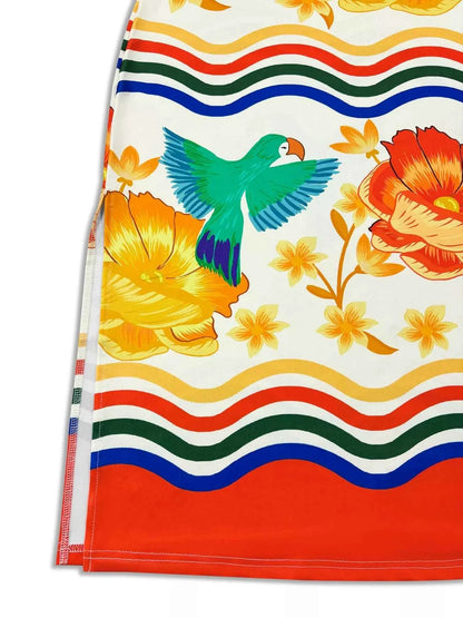 Plus Size Tropical Parrot Print Sleeveless Midi Dress