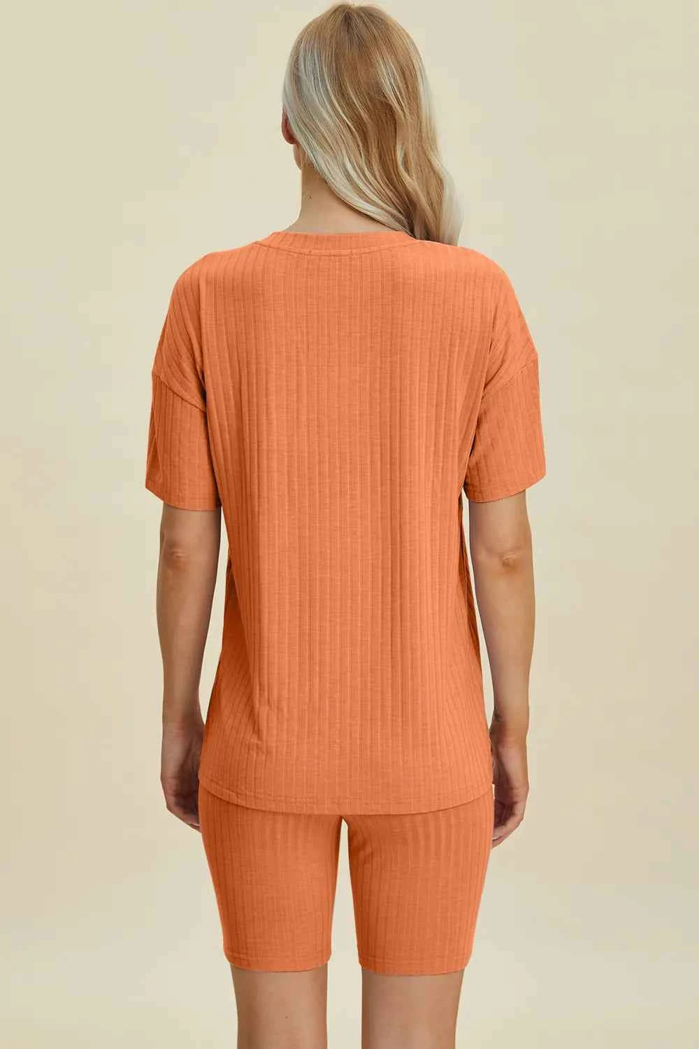 Basic Bae Full Size Ribbed V-Neck Short Sleeve Top and Shorts Set