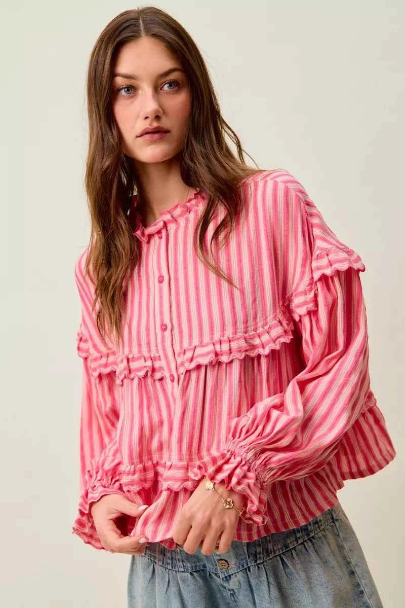 SO ME Variegated Stripe Reversible Flowy Boho Blouse