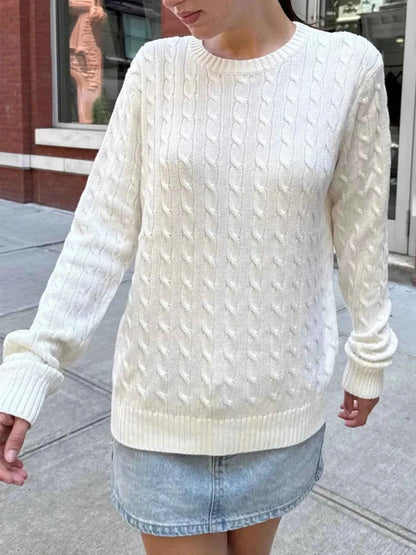 Cable-Knit Round Neck Pullover Sweater