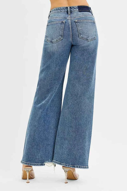 RISEN Tummy Control Mid Rise Fit Wide Jeans