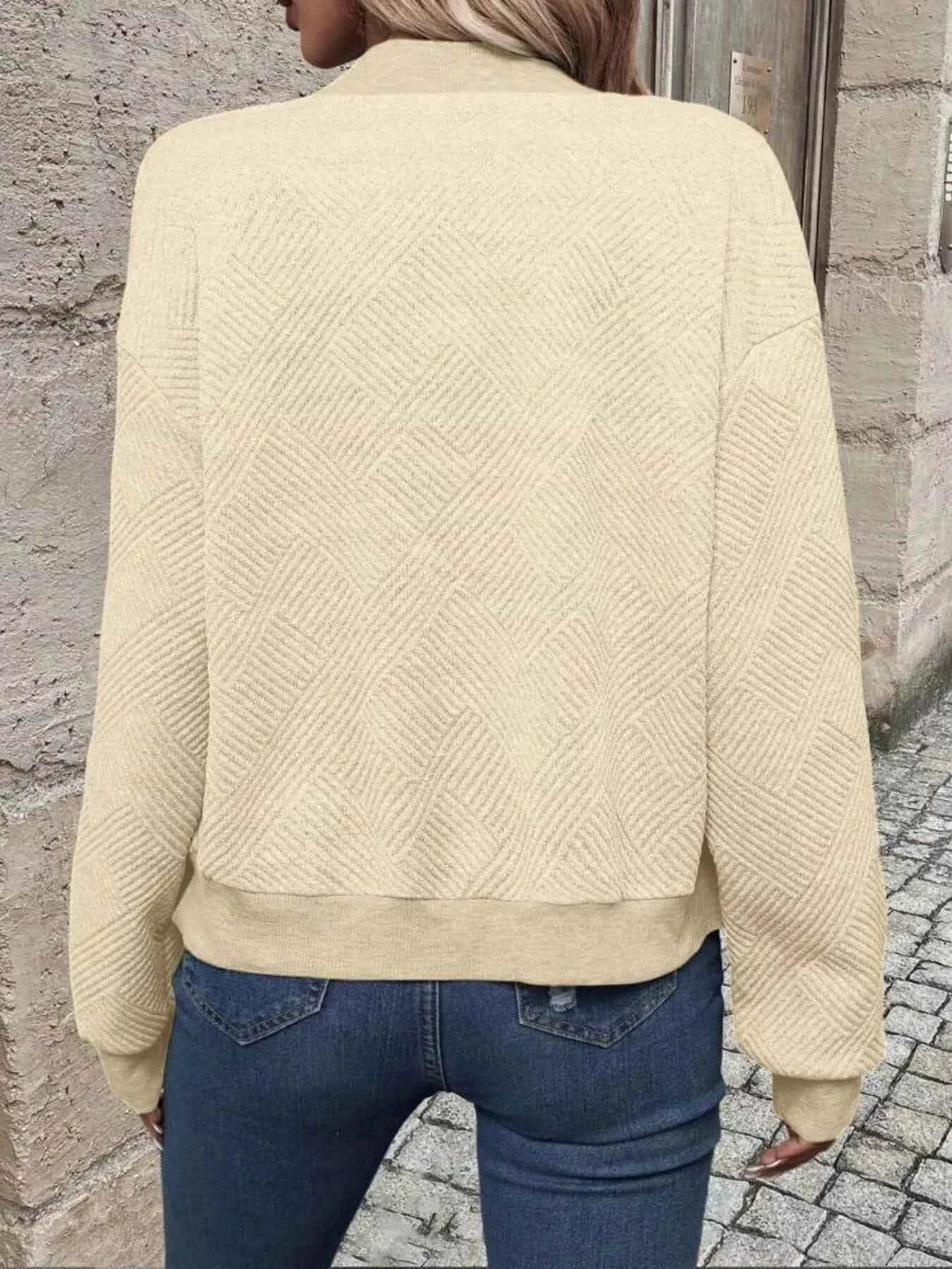 Full Size Zip Up Long Sleeve Textured Jacket Plus Size