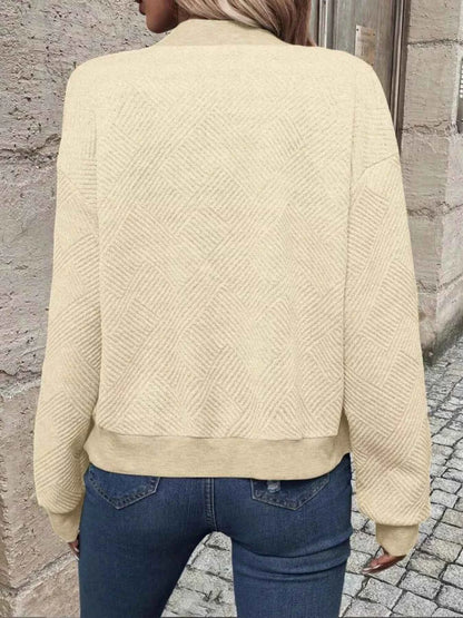 Full Size Zip Up Long Sleeve Textured Jacket Plus Size