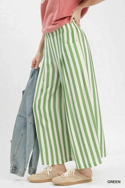 Umgee Vertical Stripe Wide Leg Pants