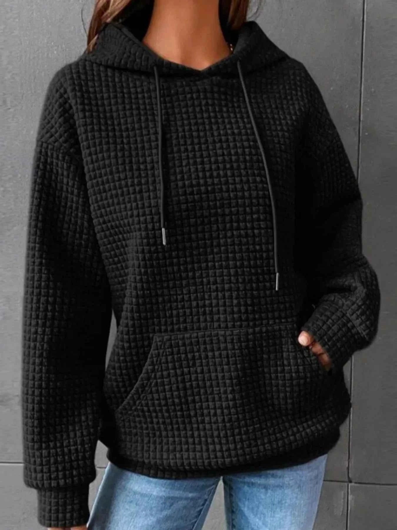 Full Size Textured Kangaroo Pocket Hoodie Plus Size