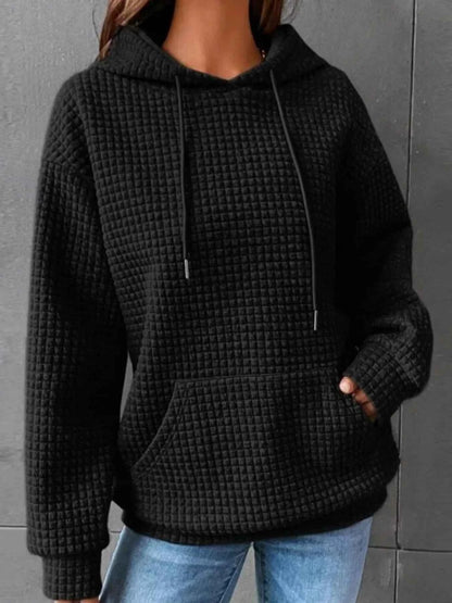 Full Size Textured Kangaroo Pocket Hoodie Plus Size