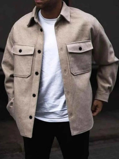 Men's Full Size Button Up Long Sleeve Jacket Plus Size