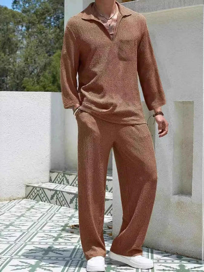 Men's Plus Size Long Sleeve Top and Pants Set