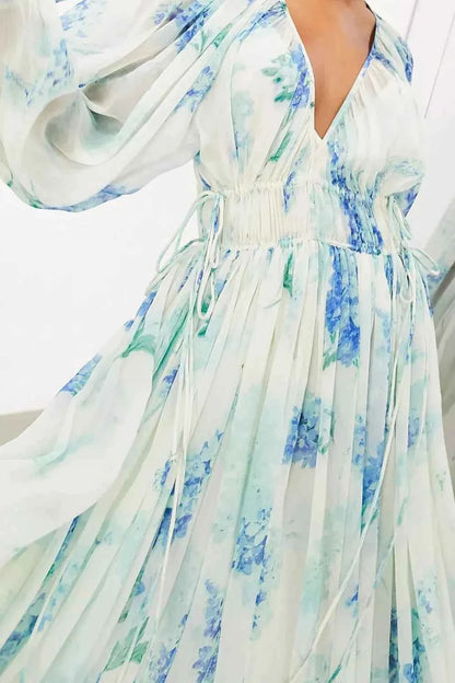 Floral Print Bohemian Maxi Dress with Balloon Sleeves