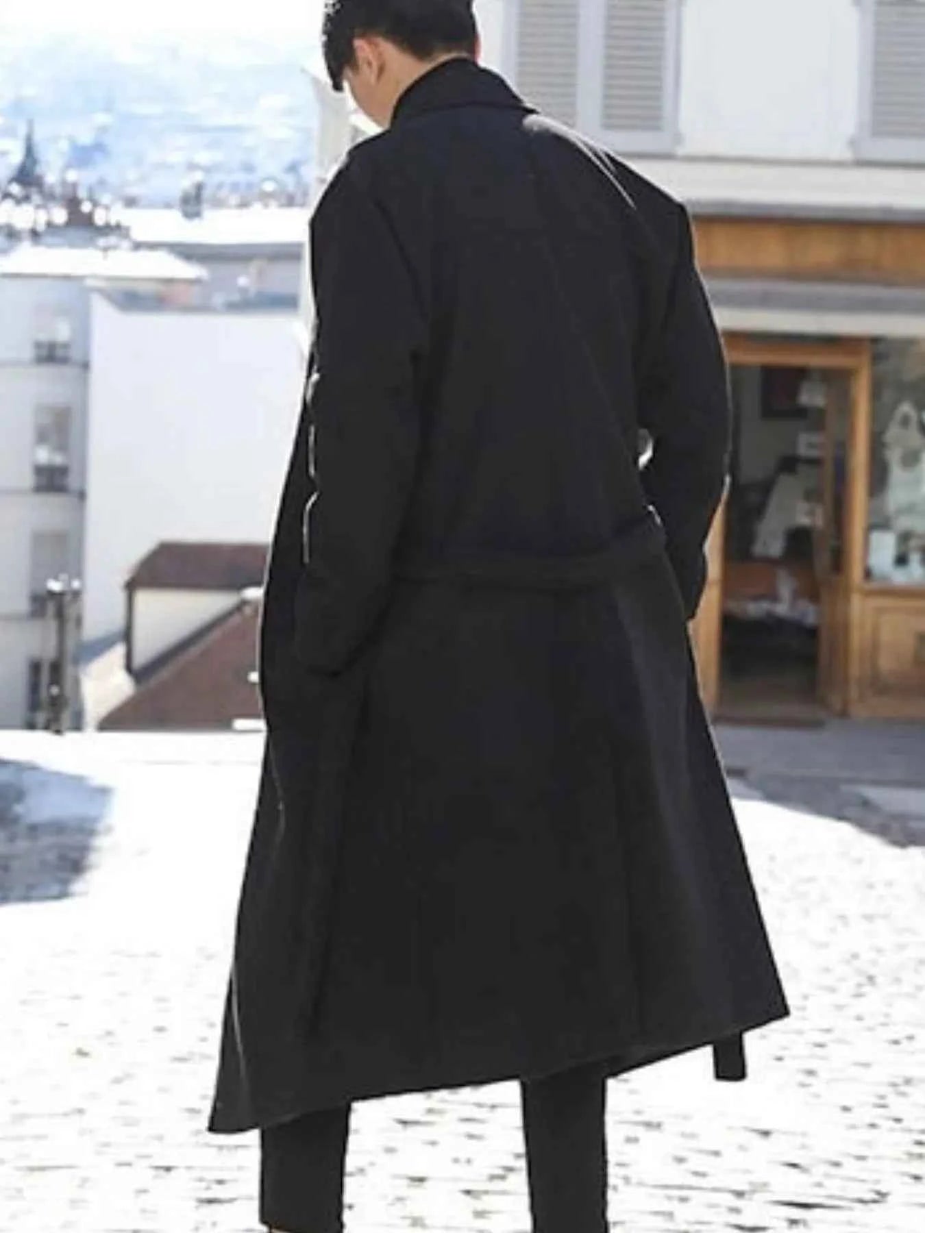 Men's Plus Size Lapel Collar Long Sleeve Longline Coat