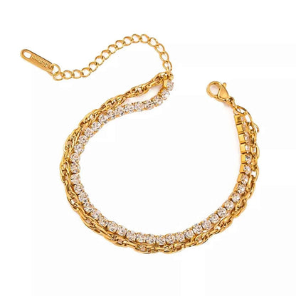 18K Gold-Plated Rhinestone Double Layered Bracelet