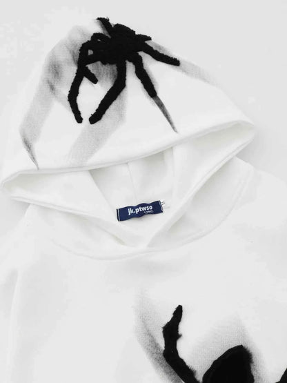 Men's Spider Graphic Oversized Hoodie with Side Button Details