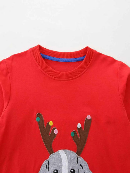 Children's Christmas Dog & Reindeer Round Neck Outfit Set
