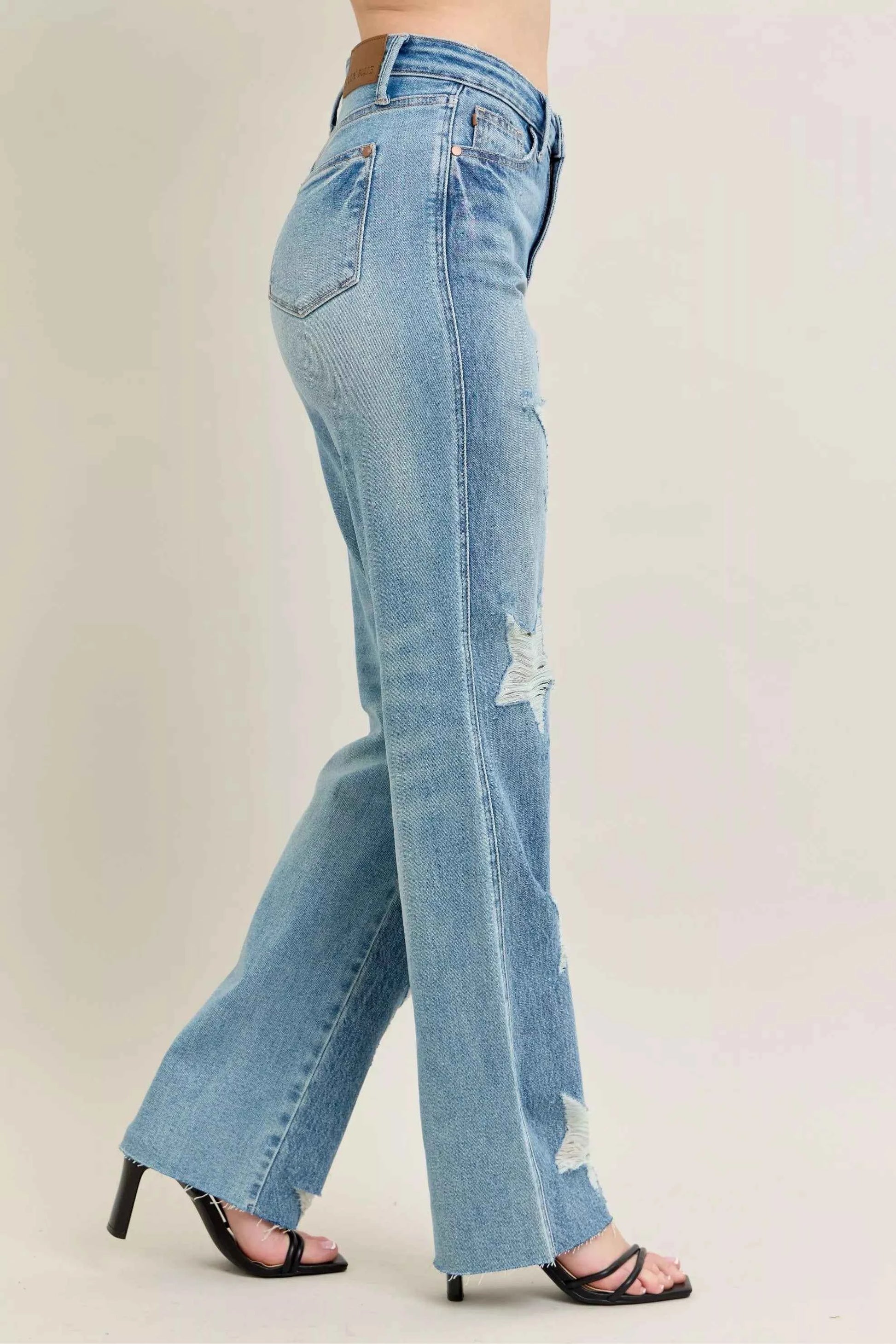 Judy Blue Full Size High Waist  Rigid Magic Star Shaped Destroy 90's Straight Jeans Plus Size