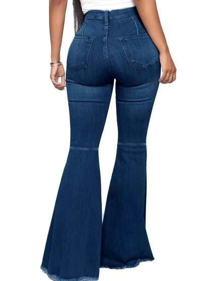 Full Size High-Waisted Raw Hem Flare Jeans Plus Size